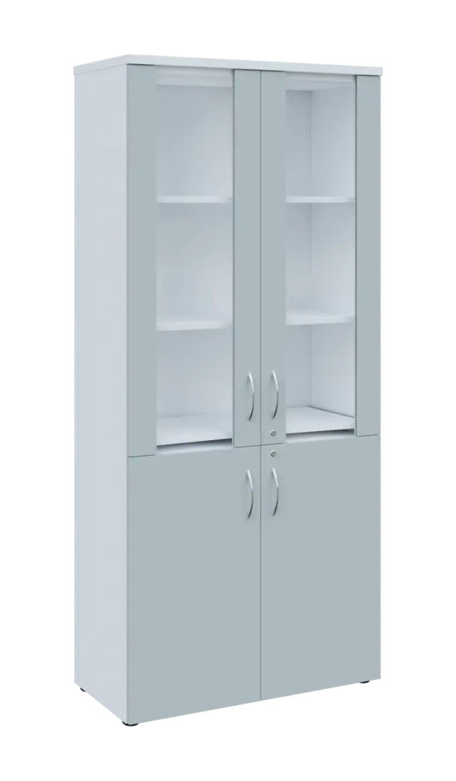 LE - 01 skříň lékařská prosklená, korpus bílá, dvířka šedá